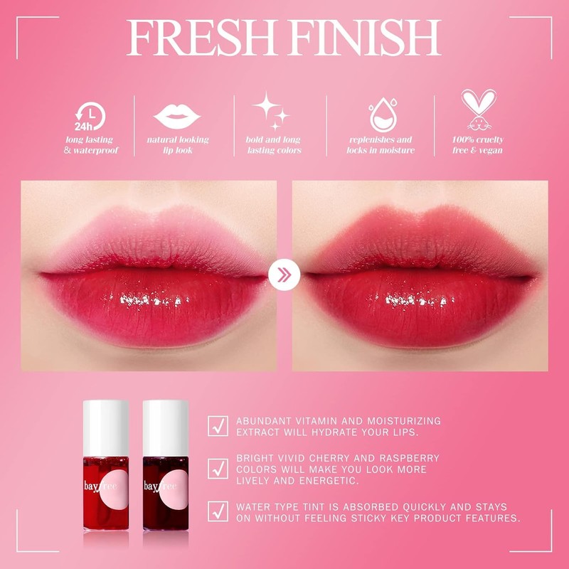 bayfree Lip Tint Stain Set, Korean Water Tint Lightweight Non-sticky,