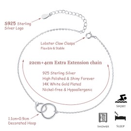 Shuxin Silver Anklet for Women, 925 Sterling Silver Adjustable Anklet, Silver Circle Anklet Bracelet Chain, Fine Anklet Chain Flexible up - 9" to 10" inch, Silver Anklet suitable for Beach Seaside