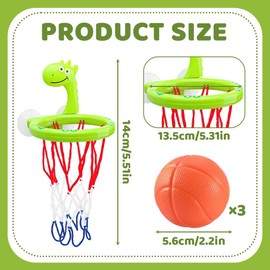 GXGM 4 Stück Badewannenspielzeug， Badespielzeug Für Toddlers Or Children/Boys Or Girls. Toy Set For Living Room, Bathroom, Bedroom（Grüner Dinosaurier-Basketballständer, 3 Basketbälle）
