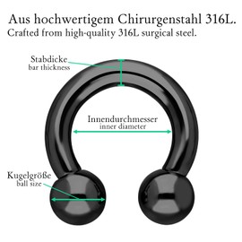 Treuheld® Horseshoe Piercing Ring Silver 32 Sizes Thick, Stainless Steel