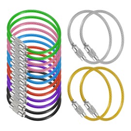 [PATIKIL] 3.9" Length Wire Keychain Cable 16pcs Stainless Steel Key Ring Loop, Multicolor