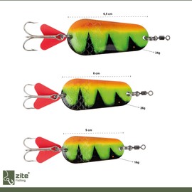 Zite Fishing Blinker Set 16 g / 26 g / 34 g – Pike Lures Pike Blinker Zander Bait Bass Fishing Lure – Predator Fish Bait Set – Spoon Blinker Fishing (Bass Firetiger)