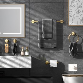 Bathroom Hardware Set Brushed Gold, 10pcs Towel Bar Set Including 2pcs16 inch Towel Bars, Toilet Paper Holders, Towel Rings and 4pcs Robe Towel Hooks