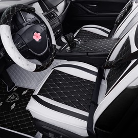 Car Seat Covers Full Set, Super Luxurious Heavy Duty Waterproof Leather Automotive Vehicle Cover for Cars SUV Pick-up Truck, Universal Non-Slip Black White Seat Car Accessories (Full Set/White)