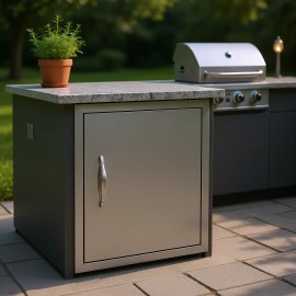Outdoor Kitchen Stainless Steel Door 17W X 24H Inch Flush Mount Vertical Handle for Island Grilling Storagecolor: Silver Color, size: Size 17 x 24 inches