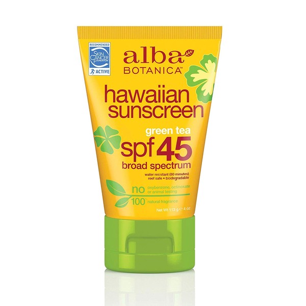 Alba Botanica Hawaiian Sunscreen, Green Tea SPF 45, 4 Ounce