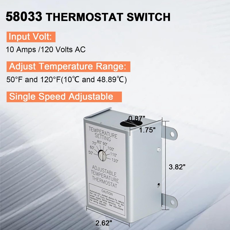 Attic Fan Temperature Controller - 120V Adjustable Thermostat Switch for