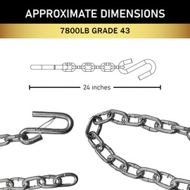 Rizz-Man Manufacturing Trailer Safety Chain (Pair) with Safety Hook & 2-Inch Chain Hanger - 24 Inch Length for Each Chain, 1/4" Diameter, for Reliable Transportation (7800 LB)