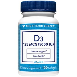 The Vitamin Shoppe Vitamin D3 5000IU - Bone Immune & Cellular Health | Cholecalciferol Softgels | 100 Softgels | Gluten-Free