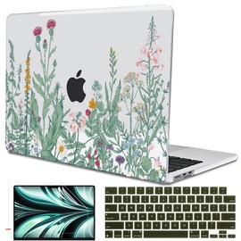 LCMOCICO Compatible for MacBook Air 13.6 inch Case M4 M3 M2 2025 2024-2022 Release Model A3240 A3113 A2681, Printed Plastic Protective Hard Shell Cover for MacBook Air M4 13", Green Plants Flowers