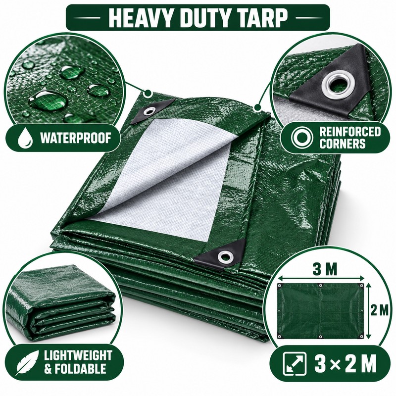 3 x 2M Waterproof Camping Tarp for Outdoor Shade &