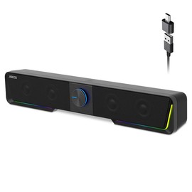 Jeecoo A40 PC Speakers Computer Sound Bar for Desktop Monitor Laptop, Stereo Sound with Vibrating Diaphragms, Touch-Control Flowing LED, Bluetooth & USB Input (Not 3.5mm Jack) Audio Smartphone