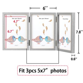 TOFOREVO 5x7 3 Picture Frame Triple Wooden Hinged Photo Frame Definition Glass Stand Vertically on Desktop or Tabletop Silver