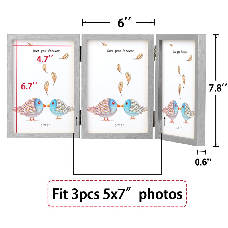 TOFOREVO 5x7 3 Picture Frame Triple Wooden Hinged Photo Frame