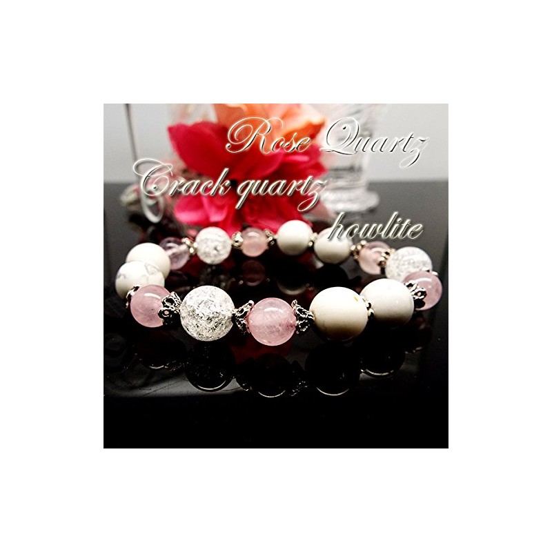 [SION] Crack Crystal Rose Quartz Howlite Design Bracelet, Stone