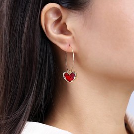 Atentuyi Boho Red Heart Dangle Drop Earrings Gold Tiny Heart Hoop Earrings Small Enamel Red Crystal Heart Earrings Vintage Heart Huggie Hoop Earrings Jewellery for Women and Girls, Alloy Steel