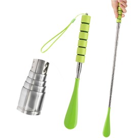 Ralleyfun Shoe Horn Long Handle Retractable Telescopic Metal Shoehorn Foldable Shoe Horn Shoe Puller Adjustable Shoe Aids Extendable (Green)