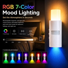 Cordless Magnetic Wall Sconce, Rechargeable RGB Motion Sensor Light
