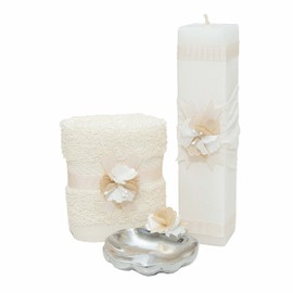 Casa Gala Kit de Bautizo, Vela, Concha, Toalla, Niña, Color Beige