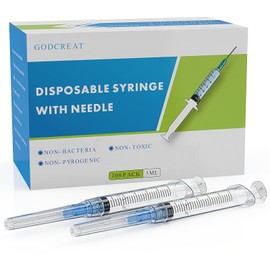 GODCREAT 3ml Syringes with 23 Gauge 1 Inch Needle Luer Lock Disposable Industrial Accessories for Lab, Individually Packaged of 100