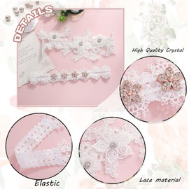 Urieo Floral Crystal Wedding Garters Rhinestone White Lace Garter Stretch Bride Bridal Prom Party Leg Garter Set for Women(Pack of 2)