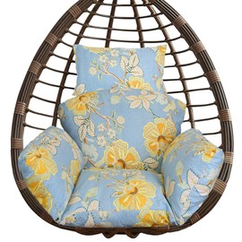 Zorpupoa Egg Chair Cushion, Soft Thicken Swing Egg Chair Cushion with Headrest, Hanging Basket Chair Pads, Removable & Washable Hammock Chair Cushions for Indoor/Outdoor, Blue_YellowLeaf