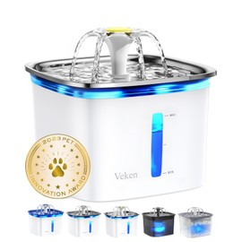 Veken Innovation Award Winner 95oz/2.8L Cat Water Fountain with Stainless Steel Lid, Automatic Pet Fountain Dog Water Dispenser with Replacement Filters for Cats, Dogs (Silver, Stainless Steel)