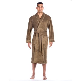 Noble Mount Mens Plush Robe - Fleece Robe, Mens Bathrobe - Cappucino - 2XL/3XL