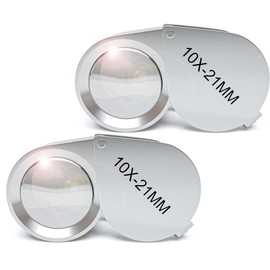NATIKON Jewelers Loupe Magnifiers -Compact Chrome Metal Magnifiers 10X Pocket Eye Loupe Set of 2