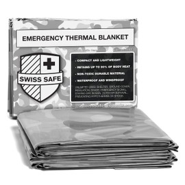 Swiss Safe 4 Pack Mylar Emergency Blankets for Survival - Compact & Insulated for Cold Weather - Designed for NASA, Outdoor, Running, Camping, Survival, First Aid Car Kit - Winter Camo, 4 Pack
