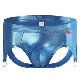 Golirsteca - Ropa interior para hombre, diseño de discoteca, brillante, con anillo de metal, sexy, de talle bajo, Azul, Small