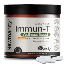 NEWMANITY Immun-T ResistAid con 300mg Vitamina C y Zinc - 200 Capsulas - Con Equinacea, Turkey Tail, Vitamina D3, Elderberry, Curcuma - Suplemento para Ayudar al Cuerpo
