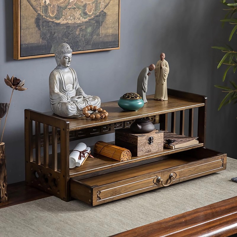 BIRDFBA Floor Table, Altar Low 2-Tier Meditation Table with Drawers