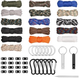 ESJNNK Paracord 16 Color Set, Tent Rope, 0.2 inches (4 mm), Length 9.8 ft (3 m), Tarp Rope, For Camping and Outdoors, Multifunctional, DIY Crafting, Gardening Rope, Accessories Included