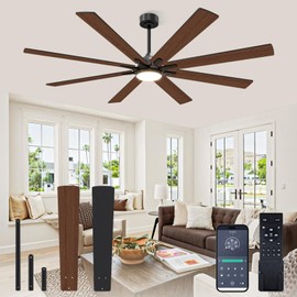 VOLISUN 72in Ceiling Fans with Lights, 8 Blades Large Ceiling Fan with Light and Remote, 3CCT Dimmable Outdoor Ceiling Fans with Light for Patio, Living Room(Black+Wood)