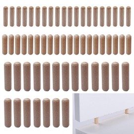 WADY Wooden Dowel Pins, 60 Pcs Fluted Wood Dowels Rods Hardwood Crafts Dowel Pegs Grooved Wooden Dowel Pins Fluted Wood Dowels Rods Wooden Plugs for Screw Holes Hardwood Wooden Pegs for Furniture DIY