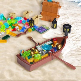 Pirate Adventure Treasure Building Kit - 200+ Piece Pirate Ship & Treasure Chest Building Blocks with Gold Bars, Gems, Accessories, and Golden Eggs Compatible with Major Brands