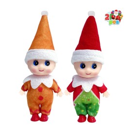 2pcs Christmas Elf Baby Mini Dolls,Christmas Baby Elves Twins Cute Little Elfs,Naughty Tiny Baby Elf Doll Novelty Toys Christmas Tradition Small Dolls for Girls Boys Kids Gift Xmas Stocking Stuffers