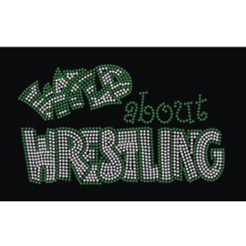 Unbranded 2 Wild About Wrestling CRYSTAL & GREEN RHINESTONE IRON ON TRANSFER  Size 7”x4”