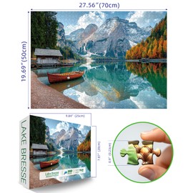 Braies Lake Jigsaw Puzzles 1000 Pieces Nature Landscape Puzzles for Adults 1000 Pieces with Letters on Back Hard Impossible Difficult Challenging Family Puzzle Mountain Lake Scenery Puzzles
