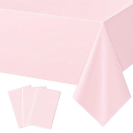 MRJ 3 Pack Pink Plastic Tablecloths for Rectangle Tables Disposable Table Cloth 54 x 108 Inch Waterproof for Girls Party Picnic Valentines
