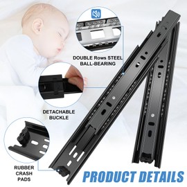 18 inch Drawer Slides 4 Pairs (8pcs) Full Extension Ball Bearing Drawer Rails Side Mount 3 fold Metal Dresser Runners for File Cabinet Trash Can Kitchen Wardrobe Glides 18" Black 100 LB Capacity