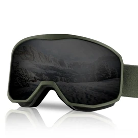 Ski Snowboard Goggles UV Protection Anti-Fog OTG Snow Skiing Glasses for Men Women Youth (Olive-Green Frame+Black Lens)