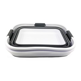 SAMMART Set of 2 Collapsible Plastic Laundry Basket/Organizer-Washing Tub-Foldable Pop Up Storage Container-Space Saving/Portable Hamper. Ideal for Home, Travel, Dorm & Camping (White/Steel Grey, 30L)