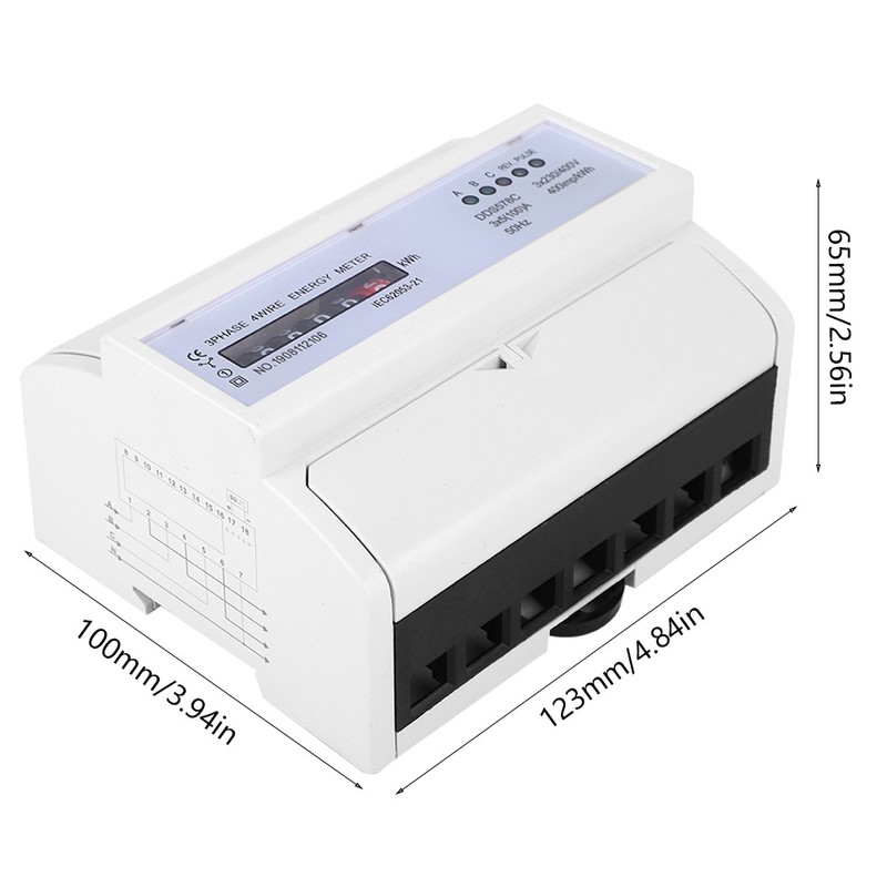 3 Phase 4 Wire 380V AC Energy Meter DIN Rail