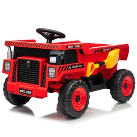 GarveeLife 12V Kids Ride on Dump Truck with Remote Control, Ride on Car Construction Vehicles with Dump Bed & Shovel, Ride on Toys with 16.5" Wide Seat, Soft Start, Music, Headlights, Red