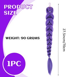 26 Inch Purple Hair Extensions, Purple Braid with a Drawstring Attached