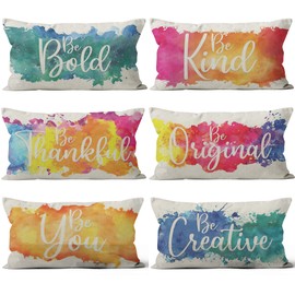 Inspiring Saying Quote Motivational Phrases Throw Pillow Case, 12 x 20 Inch Set of 6, Gifts Nursery Child Classroom Decoration, Pillows Cover for Sofa Couch Bed, Child Room Decor