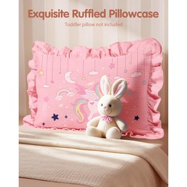 Miss Adola 1 Pack Toddler Pillowcase - 13x18 Cotton Muslin Pillow case with Ruffles, Envelope Closure Design, Cute Cartoon Soft Breathable Pillow Case for Kids Baby Toddler Girls Boys, Unicorn