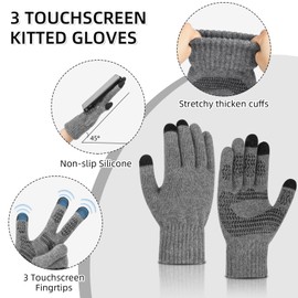 TAGVO Hat Scarf and Gloves Set,Winter Knitted Thermal Beanie Hat Circle Fleece Neck Warmer Warm Touchscreen Gloves Set,Cold Weather Set 3 in 1 Outdoor Skiing Cycling Hiking Gifts Set for Men Women